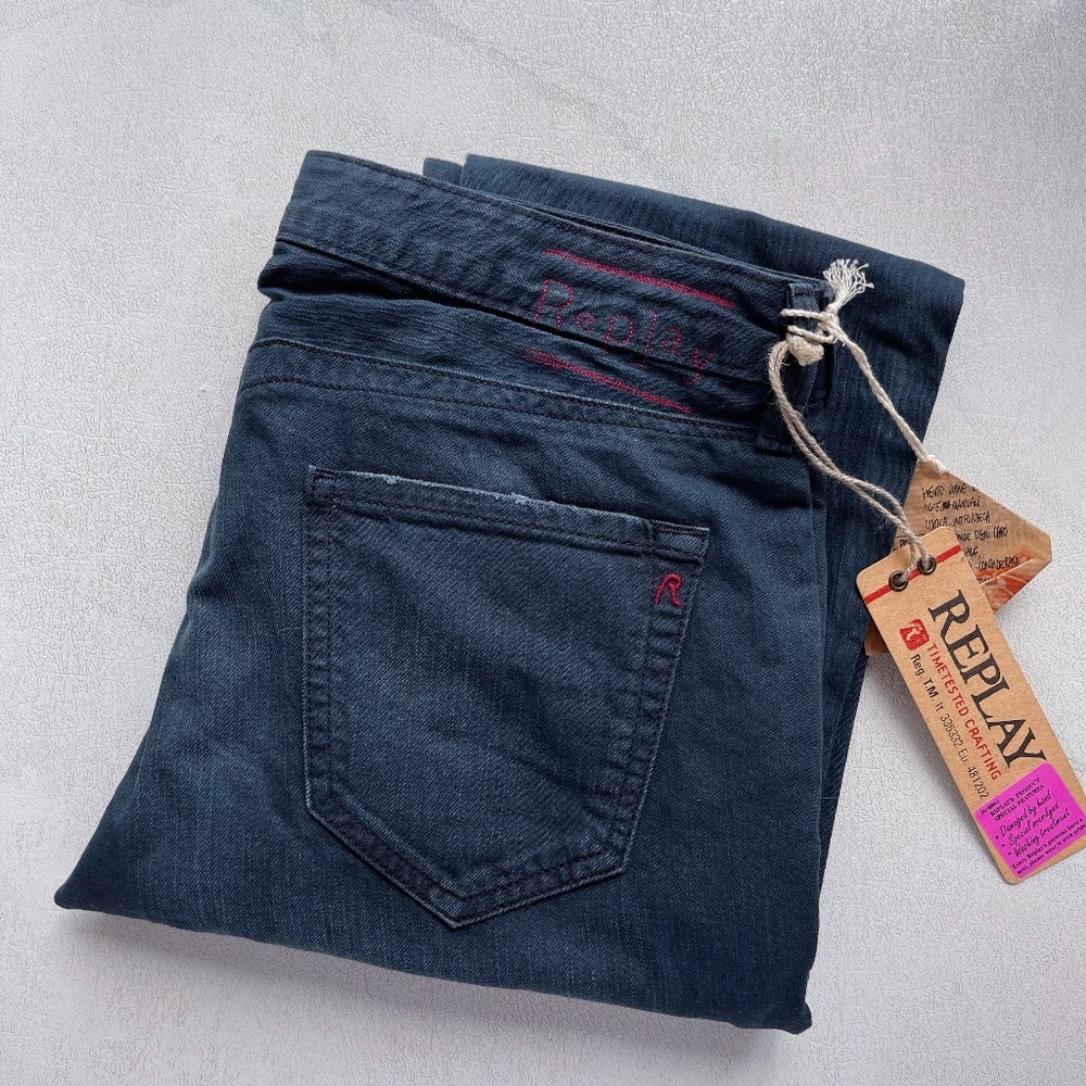Replay Womens 28 x 35 Selvedge Jeans Low Rise Straight Leg Dark Wash Blue